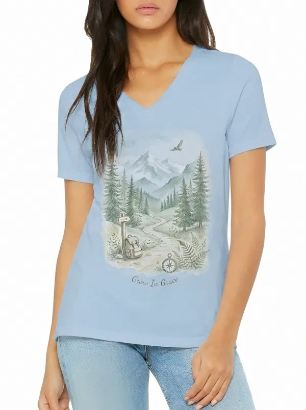 Women's Nature Hiking Lover Mountain Forest Printed V-neck T-shirt