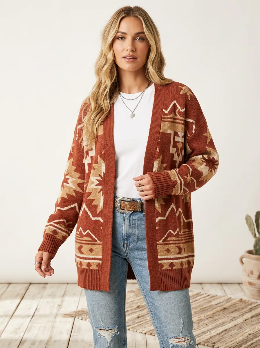 Easy-Wear Women's Western Knit Cardigan