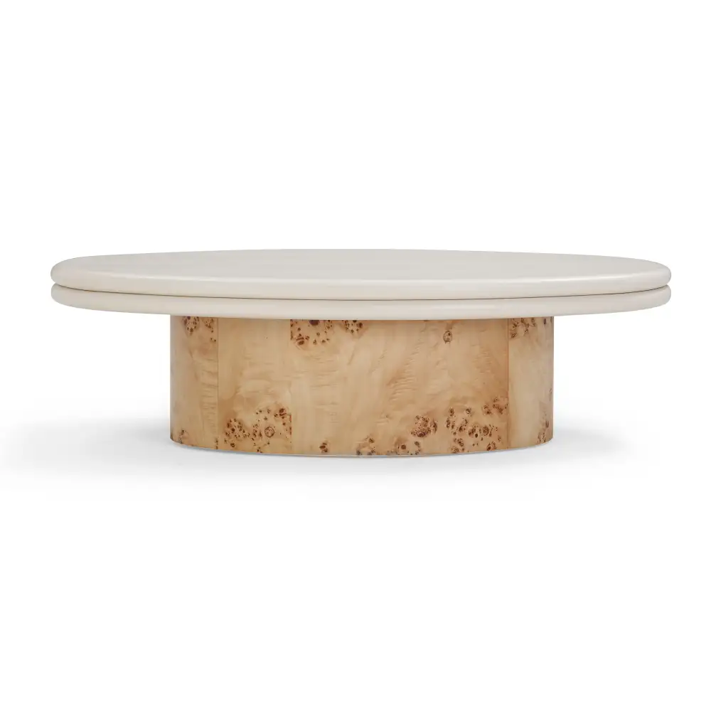 Channel Tufted Modern Burlwood Ash Wood Coffee Table