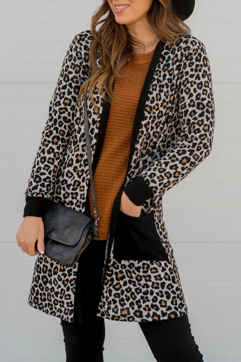 Leopard Pocketed Open Front Cardigan
