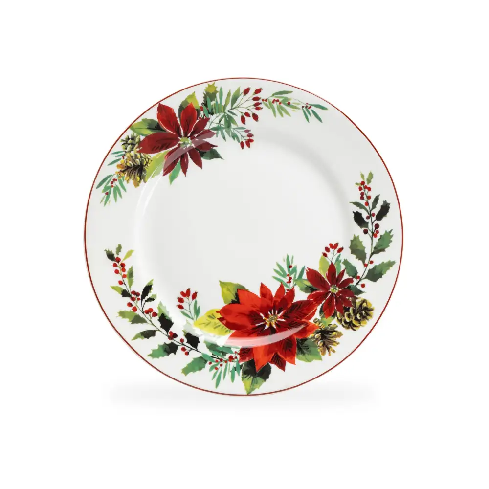 Poinsettia Pine Cone Porcelain Dessert Plate