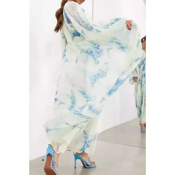 Floral Print Bohemian Maxi Dress with Balloon Sleeves