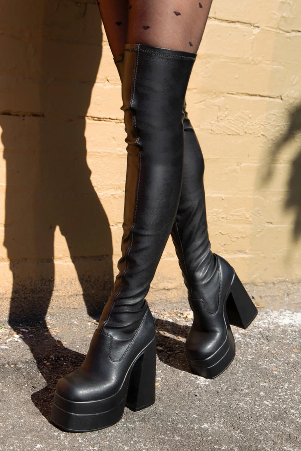 Faux Leather Double Platform Block