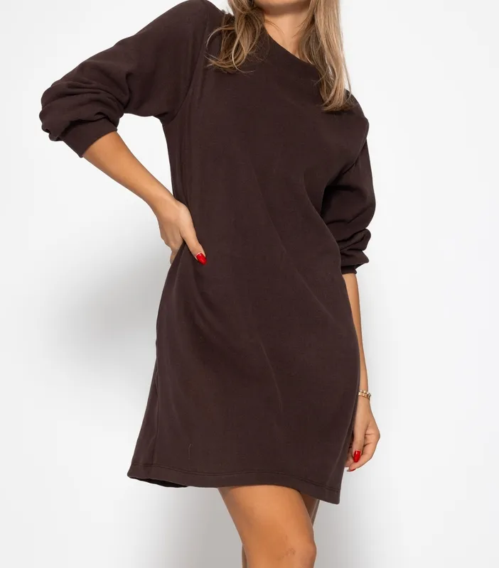 Brown Stand Collar Sweatshirt Dress