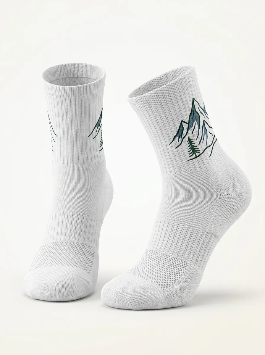 White Scenic Mountain Pine Graphic Sport Ankle Socks