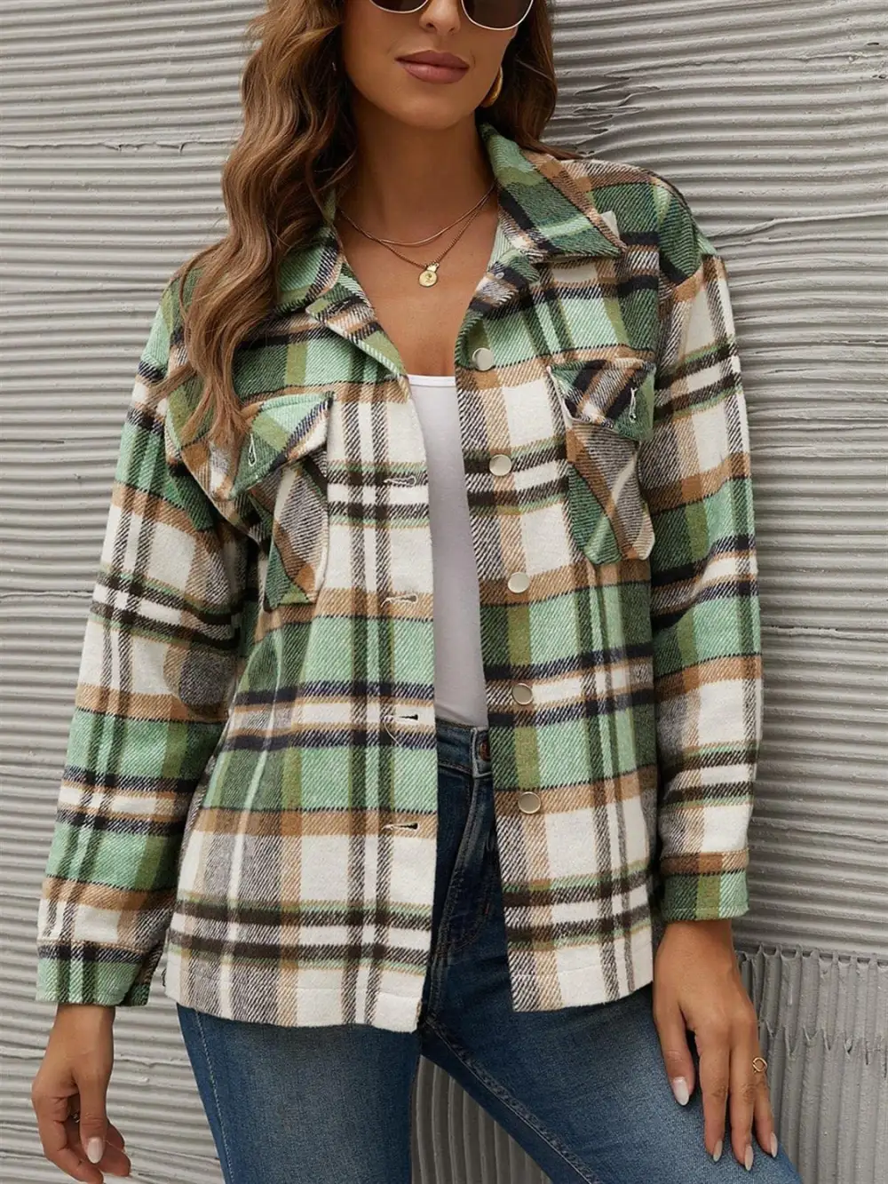 Tailored Collared Plaid Pocketed Jacket