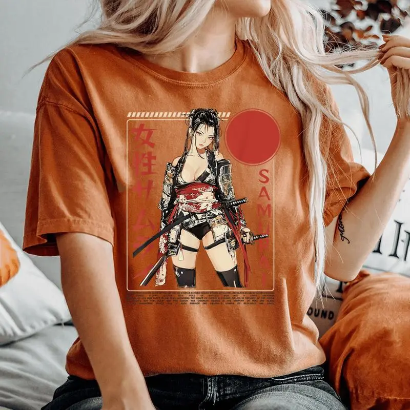Samurai Warrior Waifu Girl Japanese Ukiyo-E Manga Samurai Women's Oversized Comfort T-Shirt