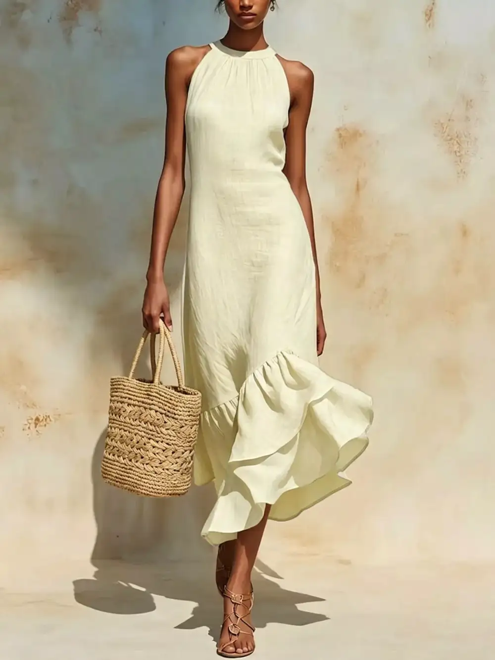 Ruffle Hem Sleeveless Midi Dress