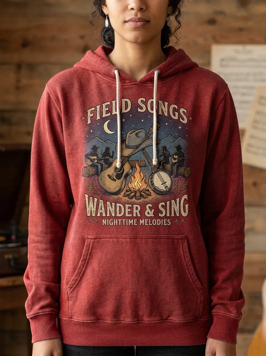 Banjo Guitar Campfire Country Music Graphic Hoodie