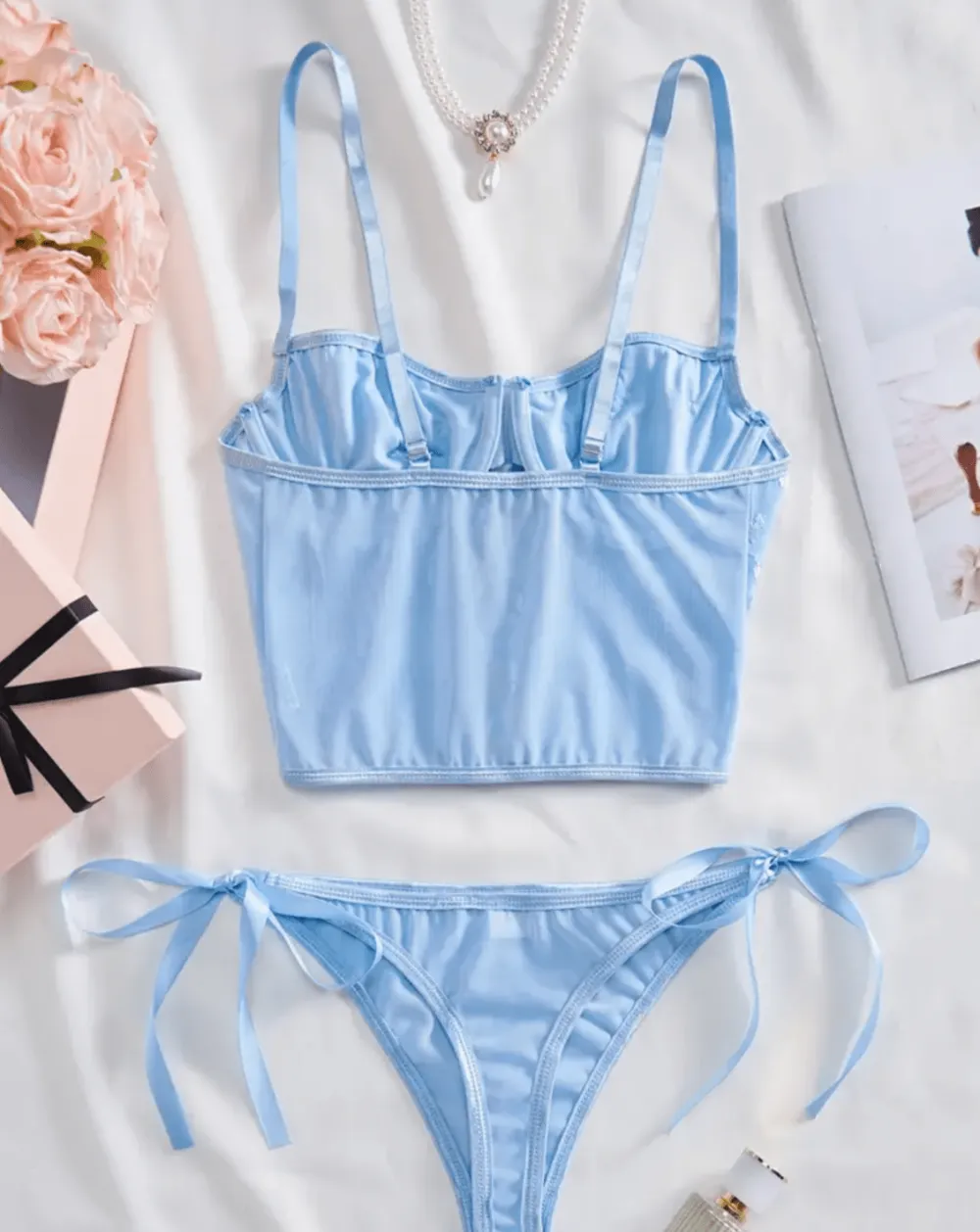 Delicate Floral Corset Lingerie Set