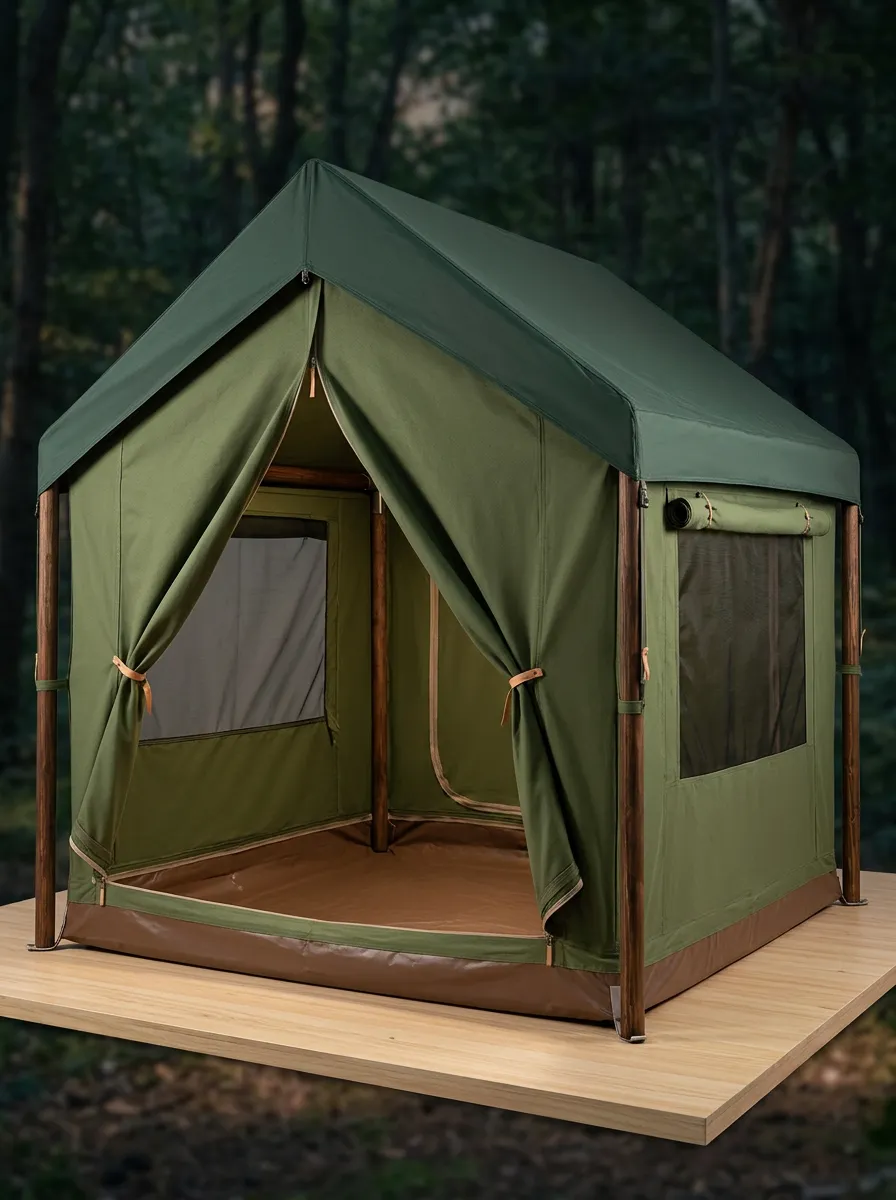 Green Canvas Frame Camping Tent