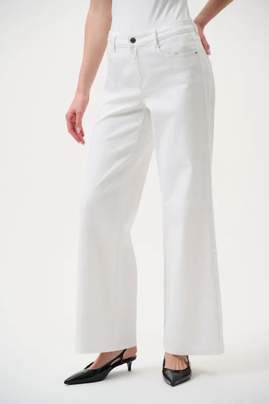 Cotton Denim Button-Front Wide Leg Jeans