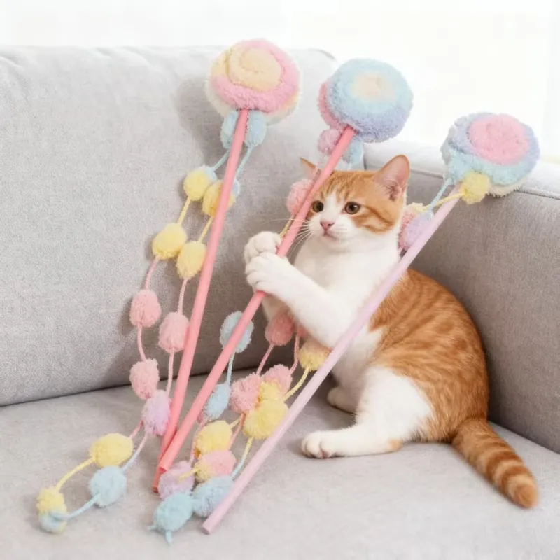 Pastel Pom-Pom Cat Wand