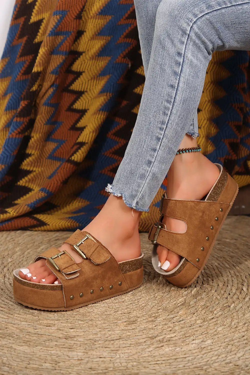 Suede Buckle Footbed Sandals