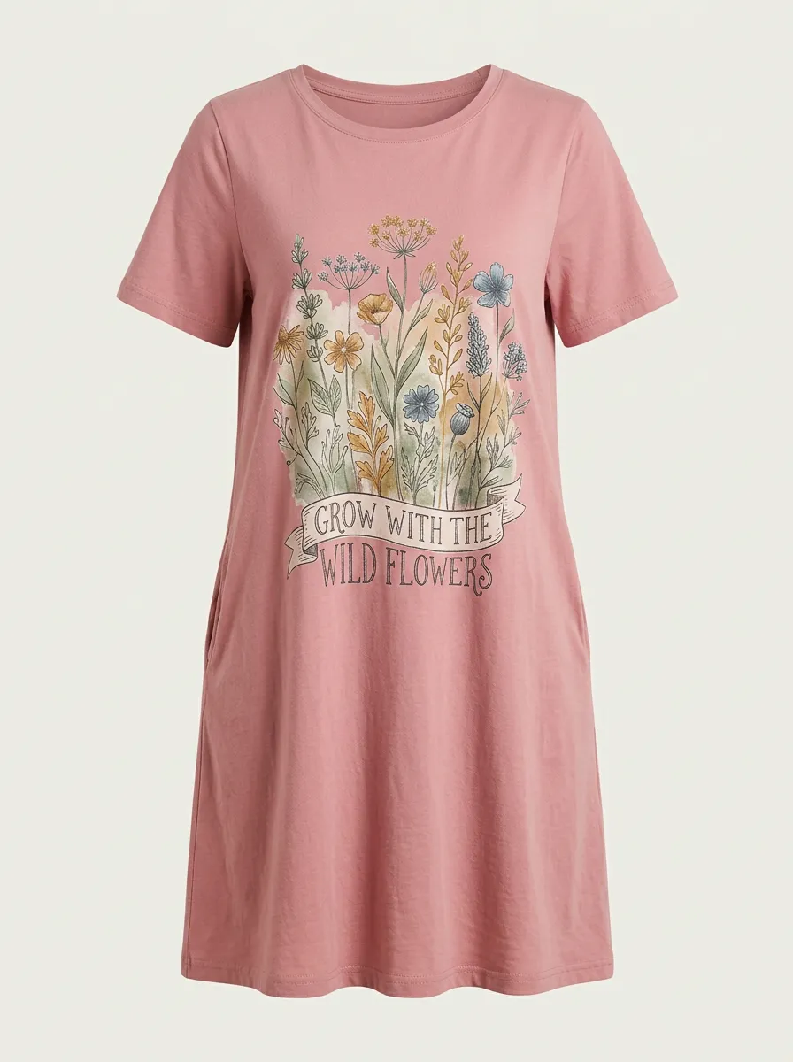 Nature Lover Wildflowers Quote T-Shirt Dress
