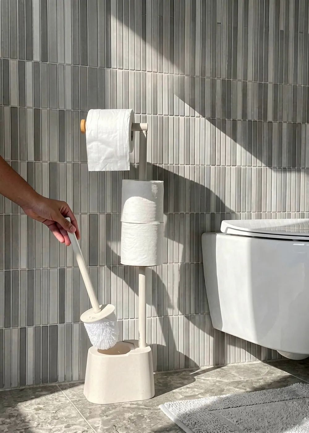 Toilet Paper Holder With Brush Ivory