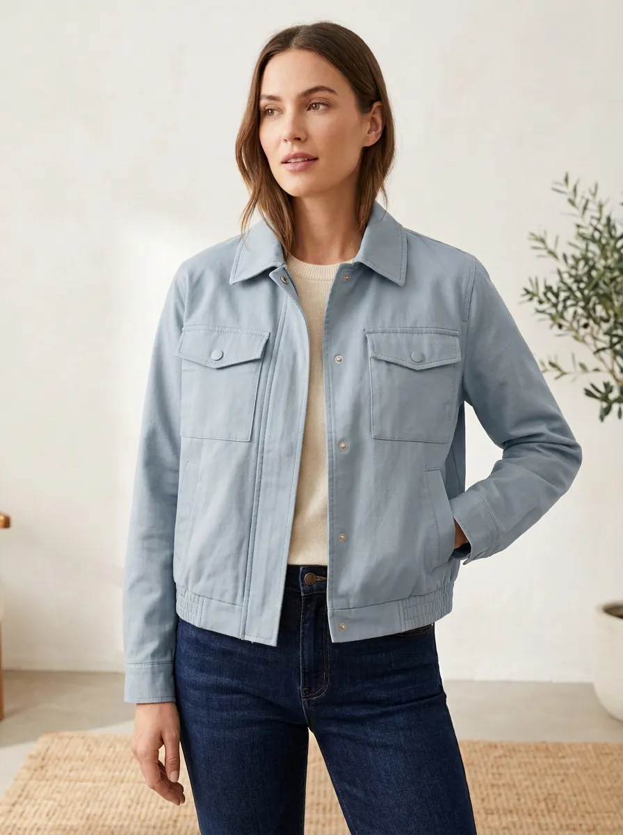 Utility Denim-Style Minimal Women's Casual Jacket