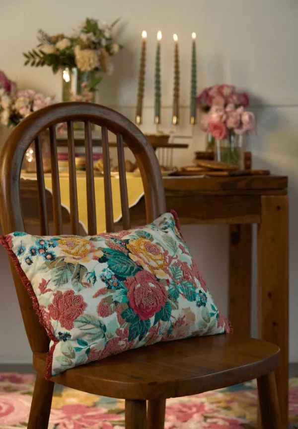 Artisan Embroidered Floral Cotton Decorative Cushion Cover