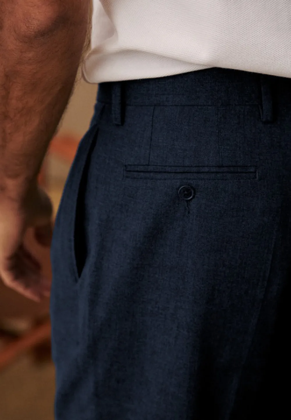 Navy Pleated High Waist Tailored Trousers
