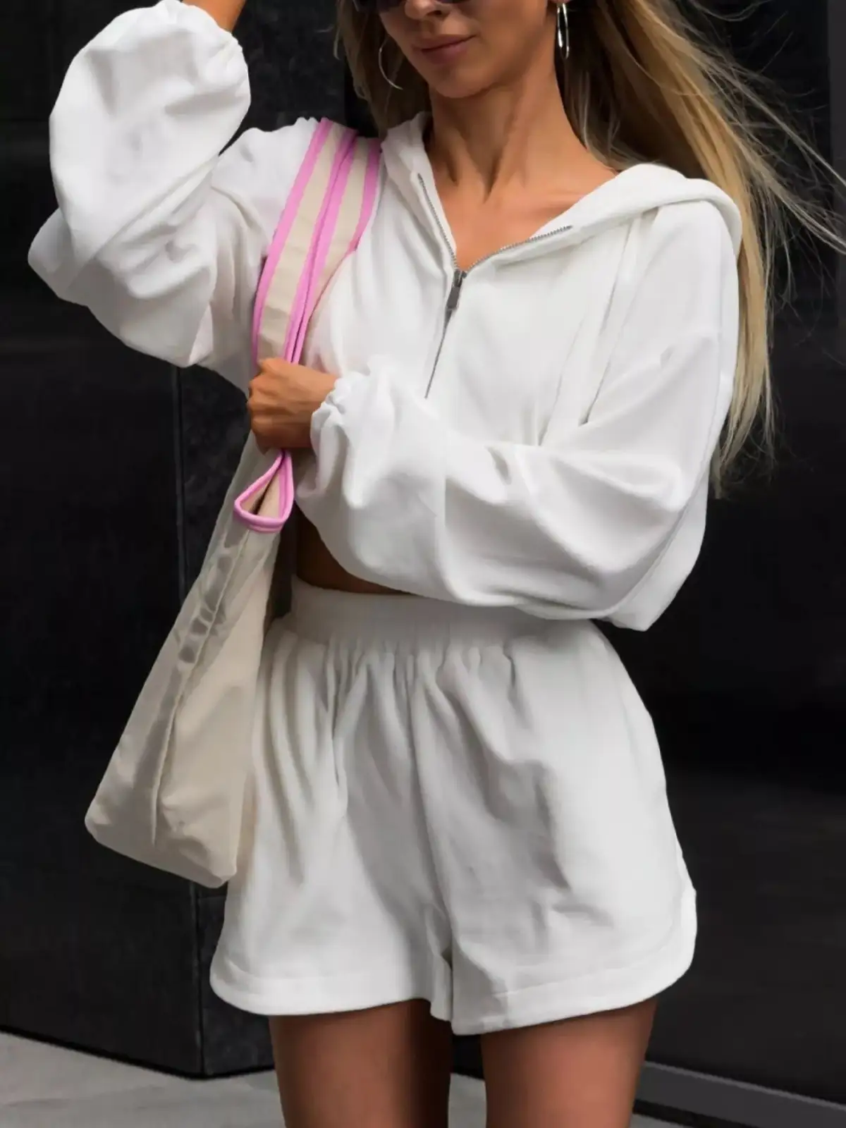 Drawstring Pocketed Hoodie and Shorts Matching Set