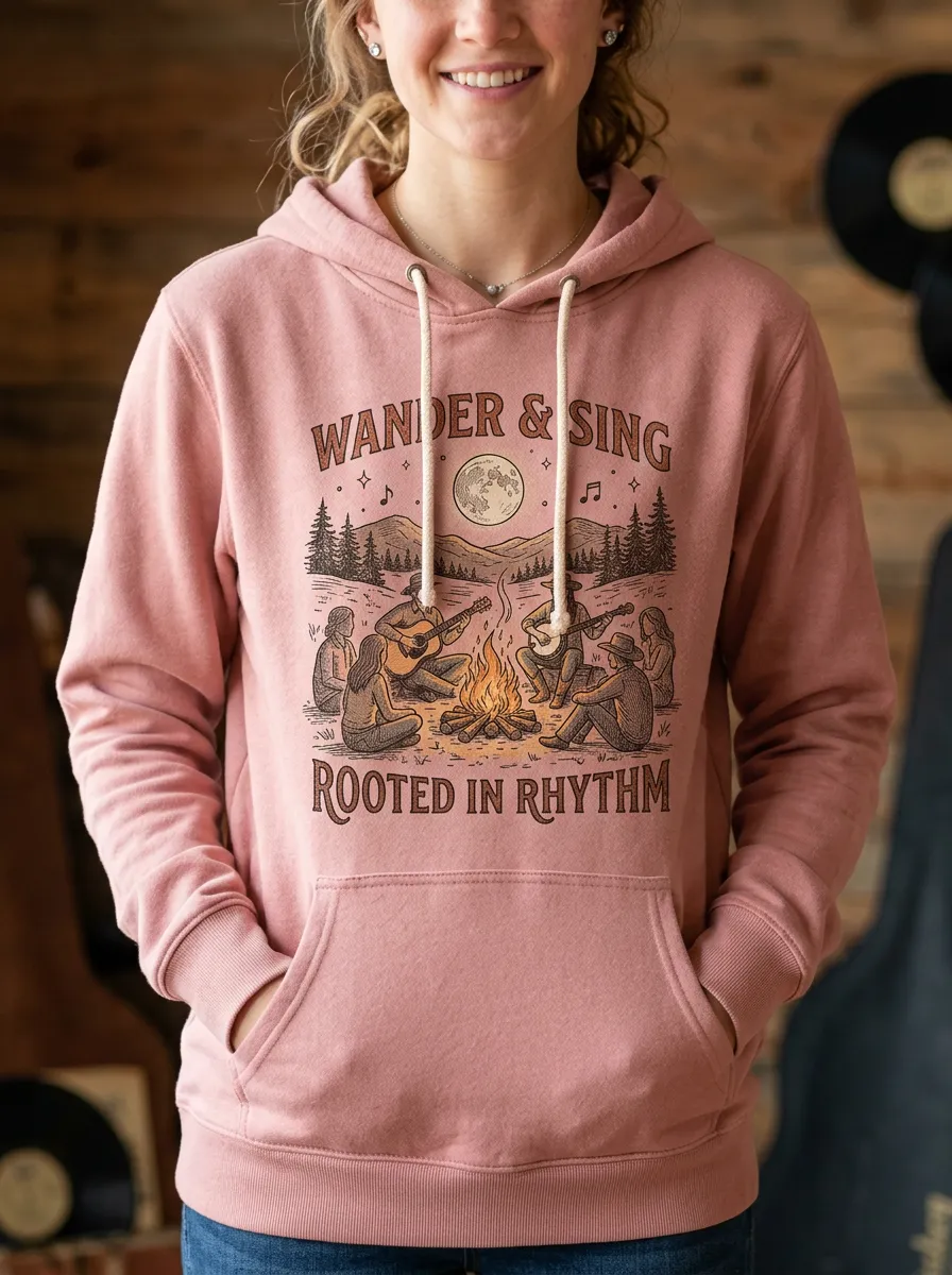 Rustic Women's Country Music Printed Hoodie