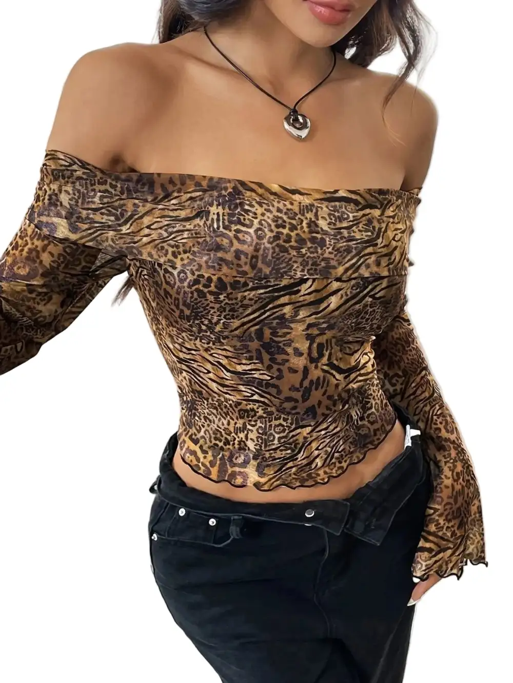 Leopard Print Off Shoulder Top