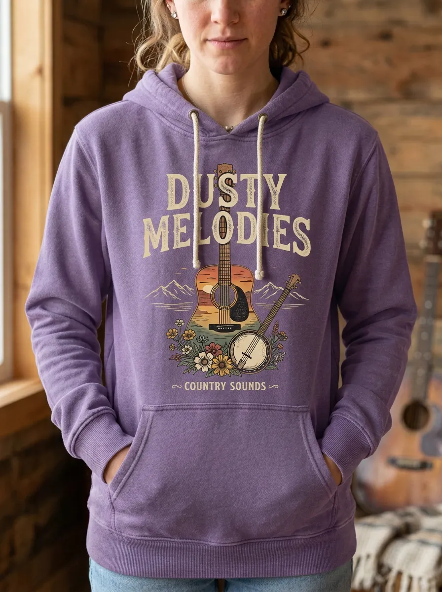 Western-Inspired Guitar Banjo Women's Country Music Pullover Hoodie