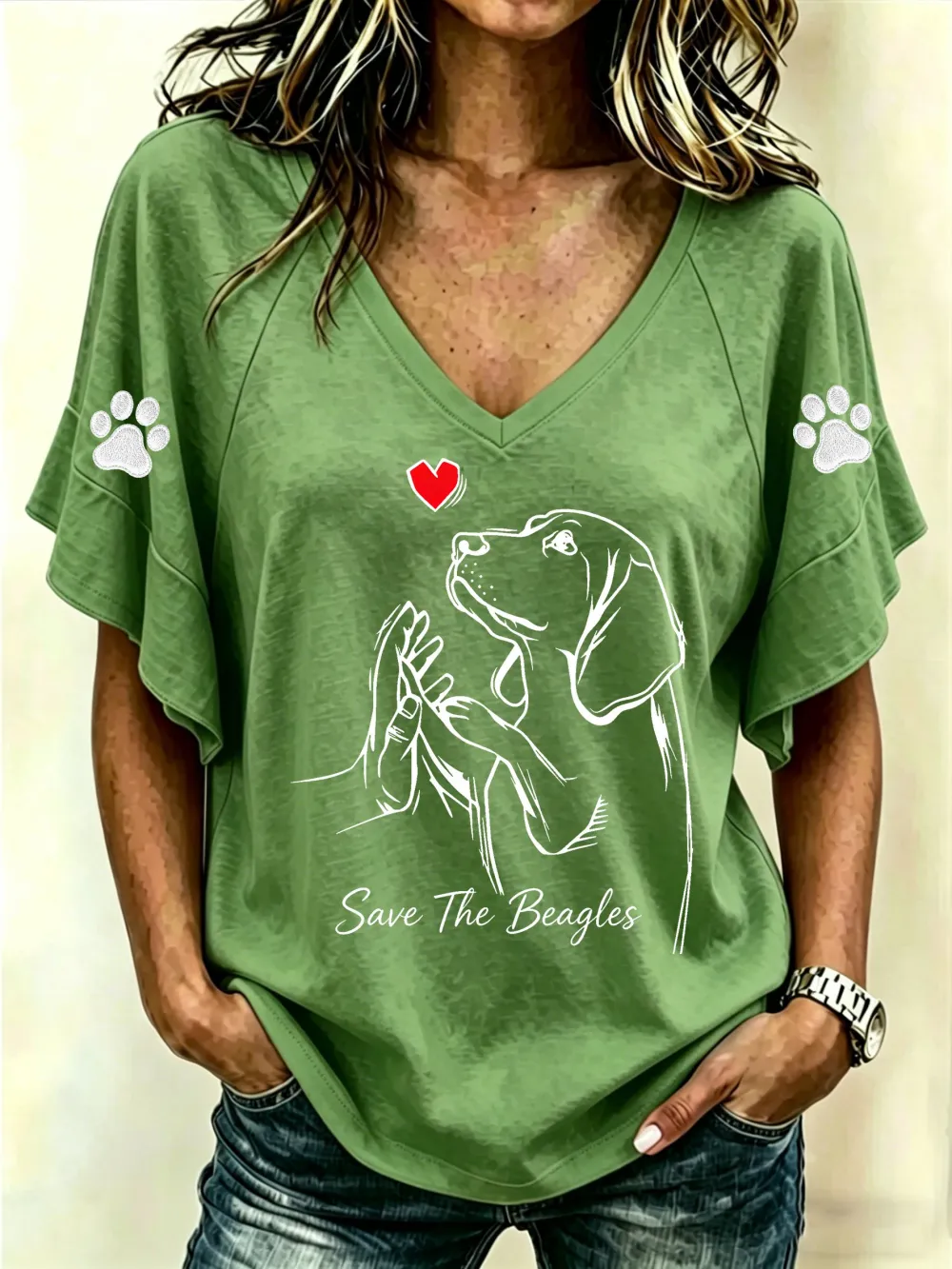 Women's Save The Beagles Print Casual T-shirt