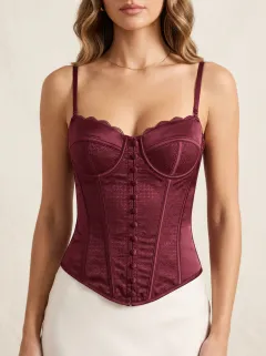 Jacquard Satin-Look Button-Front Women's Corset Top