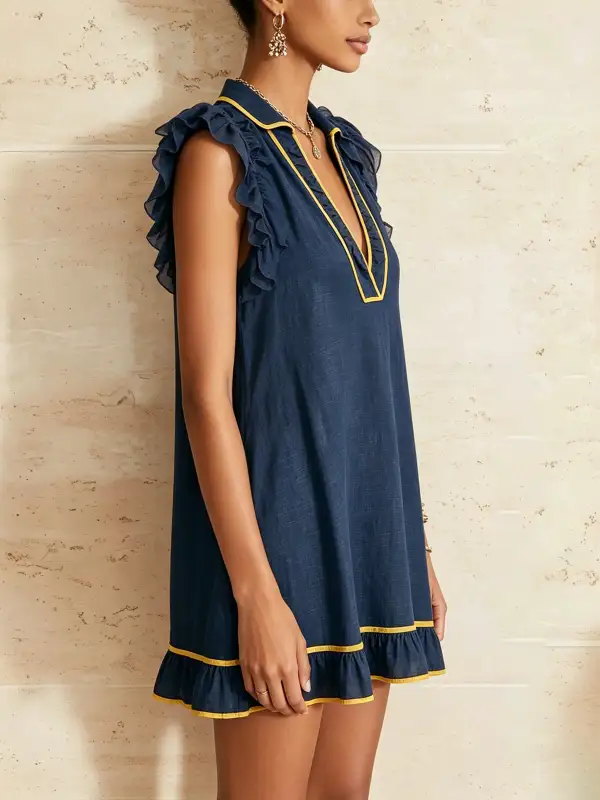 Contrast Trim Ruffle Mini Dress