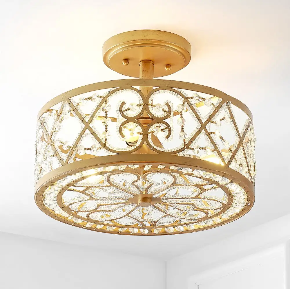 Triple-Light Iron Crystal Modern Glam LED Flush Mount