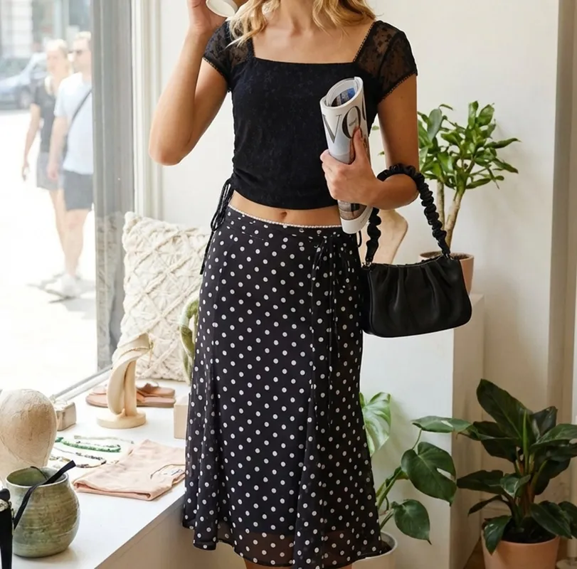 Black Polka Dot Mermaid Midi Skirt