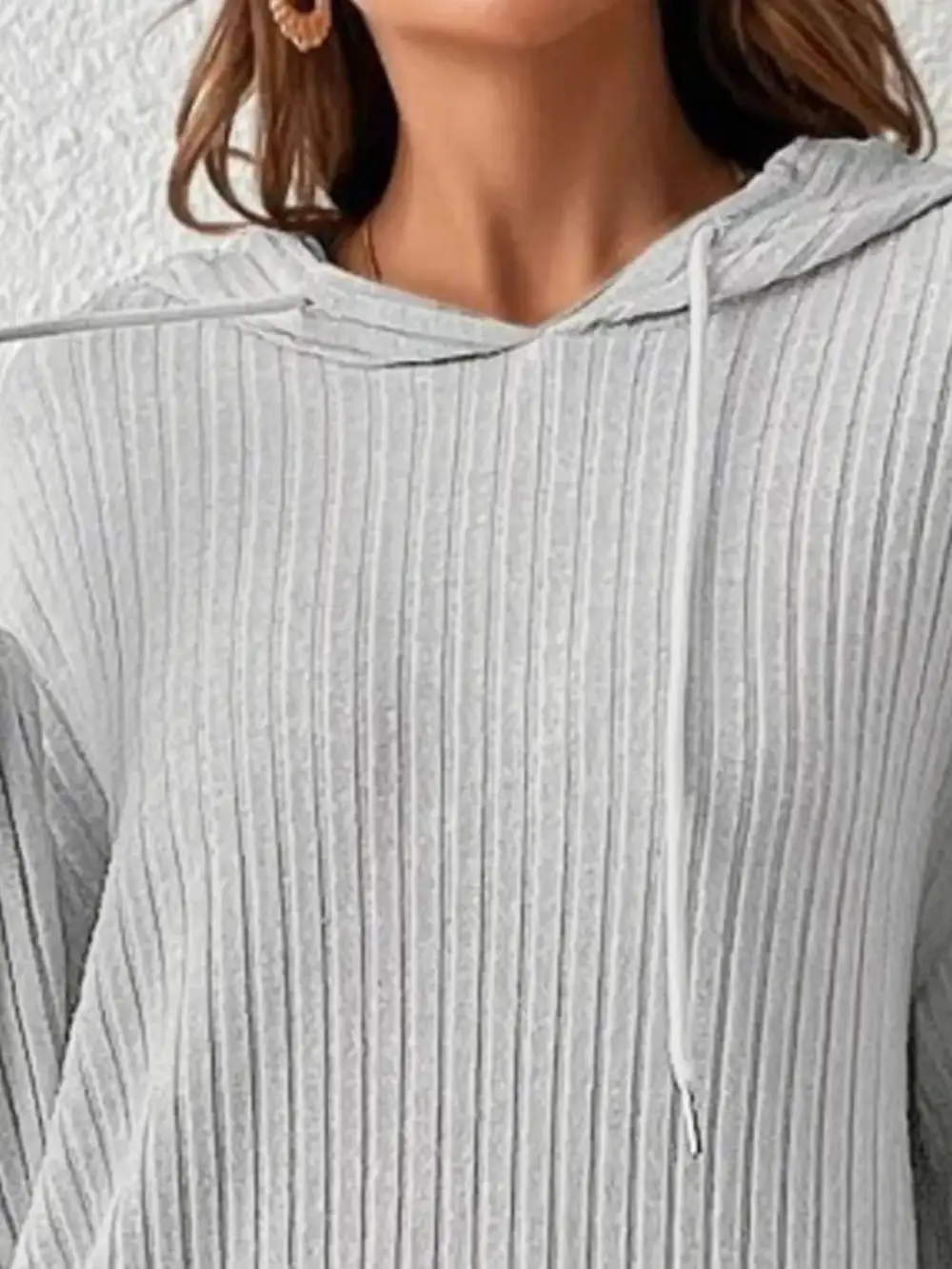 Relaxed Drawstring Pocketed Long-Sleeve Ribbed Hoodie