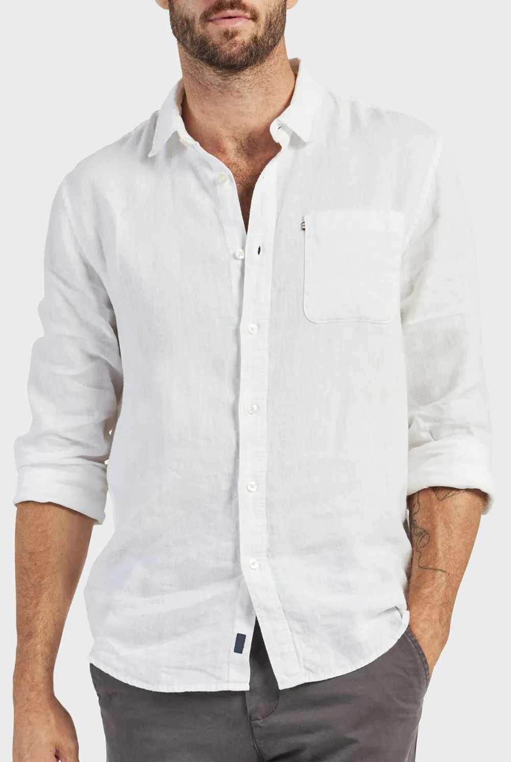 Micro Print Linen Blend Casual Button Up Shirt