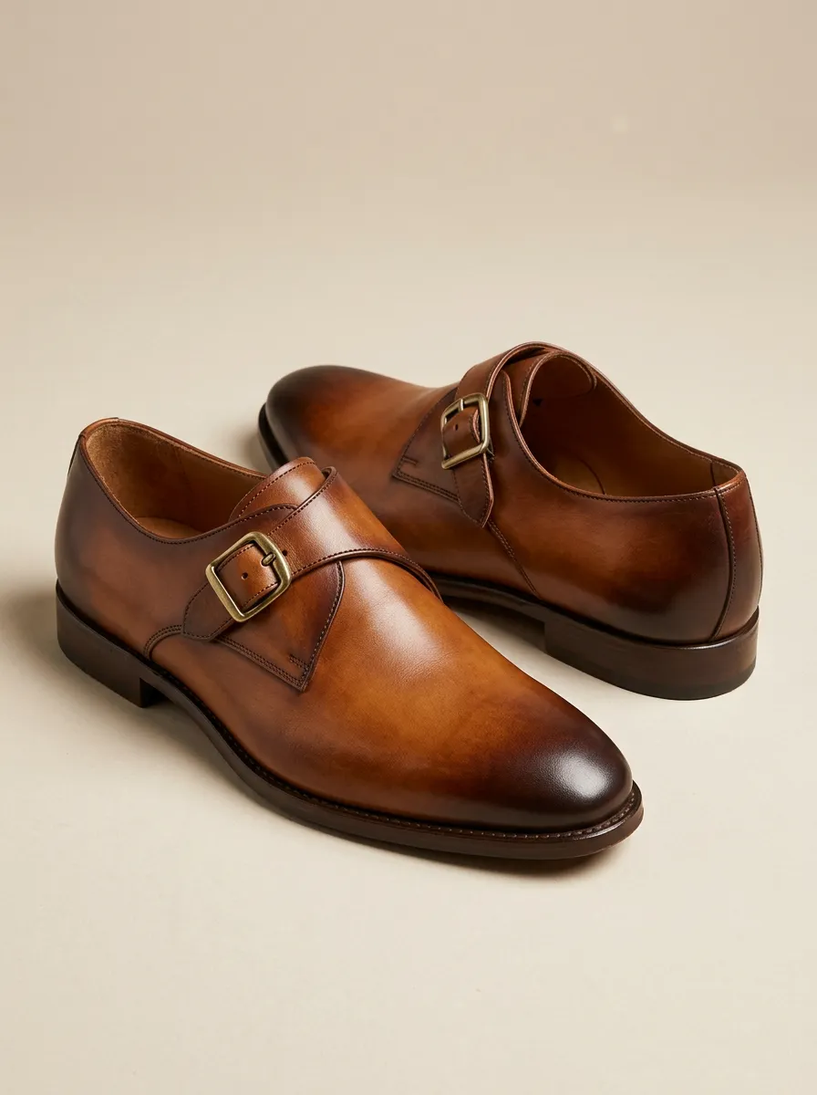 Men's Modern Classic Leather Single Monk Strap Dress Shoes