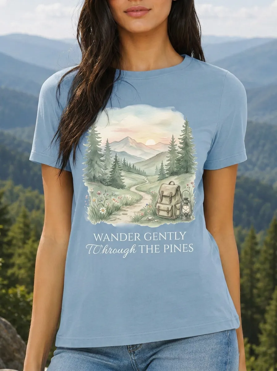 Women's Nature Lover Mountain Forest Backpack Printed T-shirt