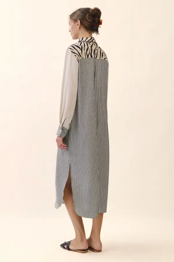 Striped Button Front Collared Shirt Dress