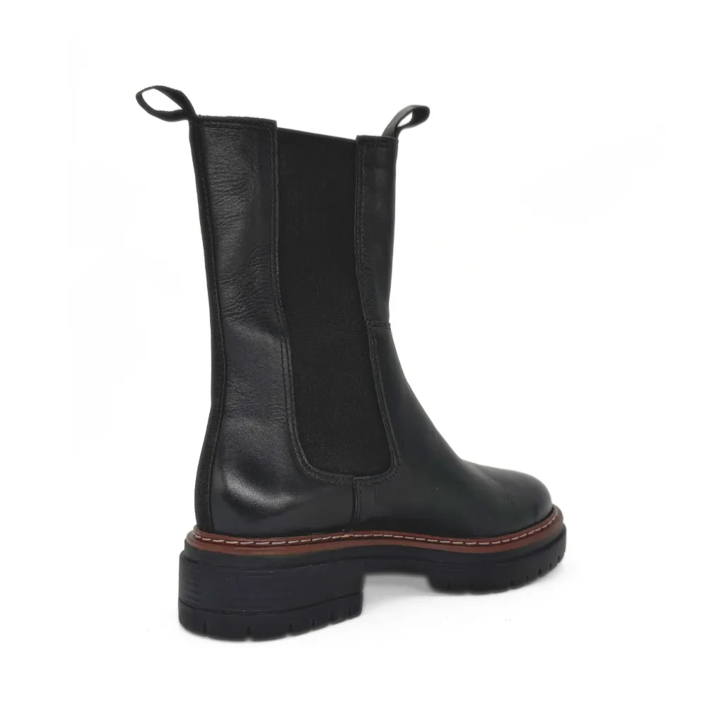 Leather Slip On Lug Sole Ankle Boots