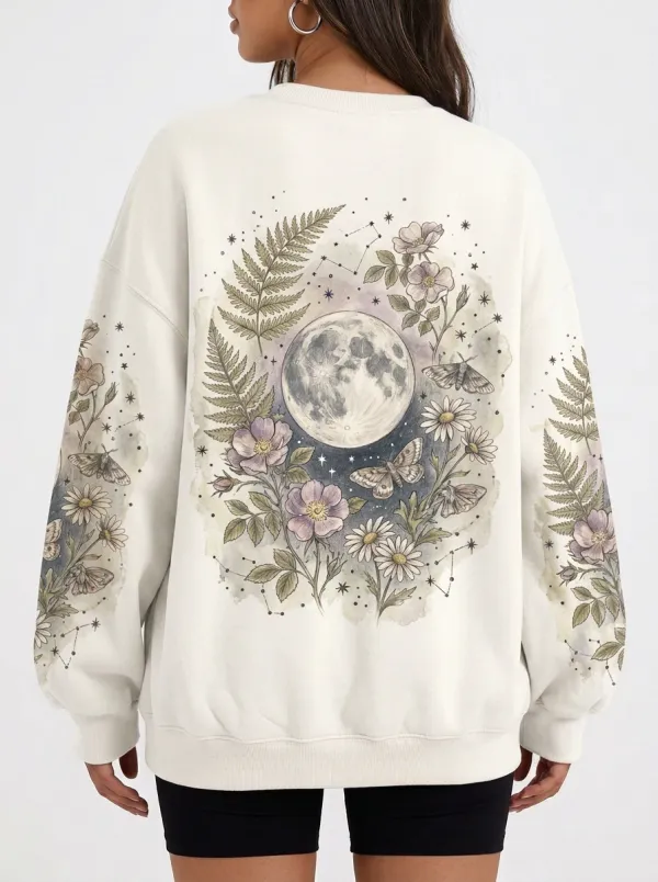 Women's Celestial Moon Moth Floral Printed Sweatshirt