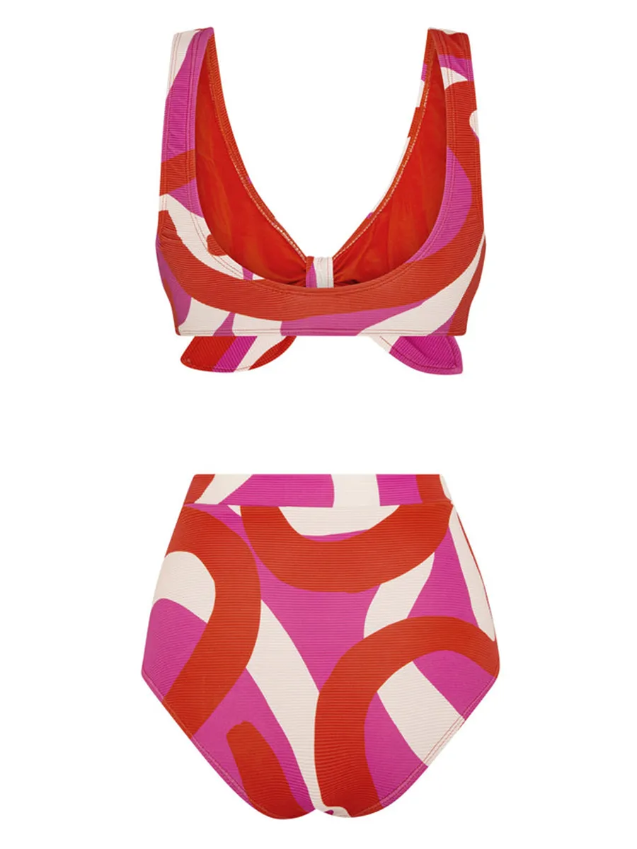 Red Ladies Sexy Chest Strap Design Bikini Set 2-Piece Set