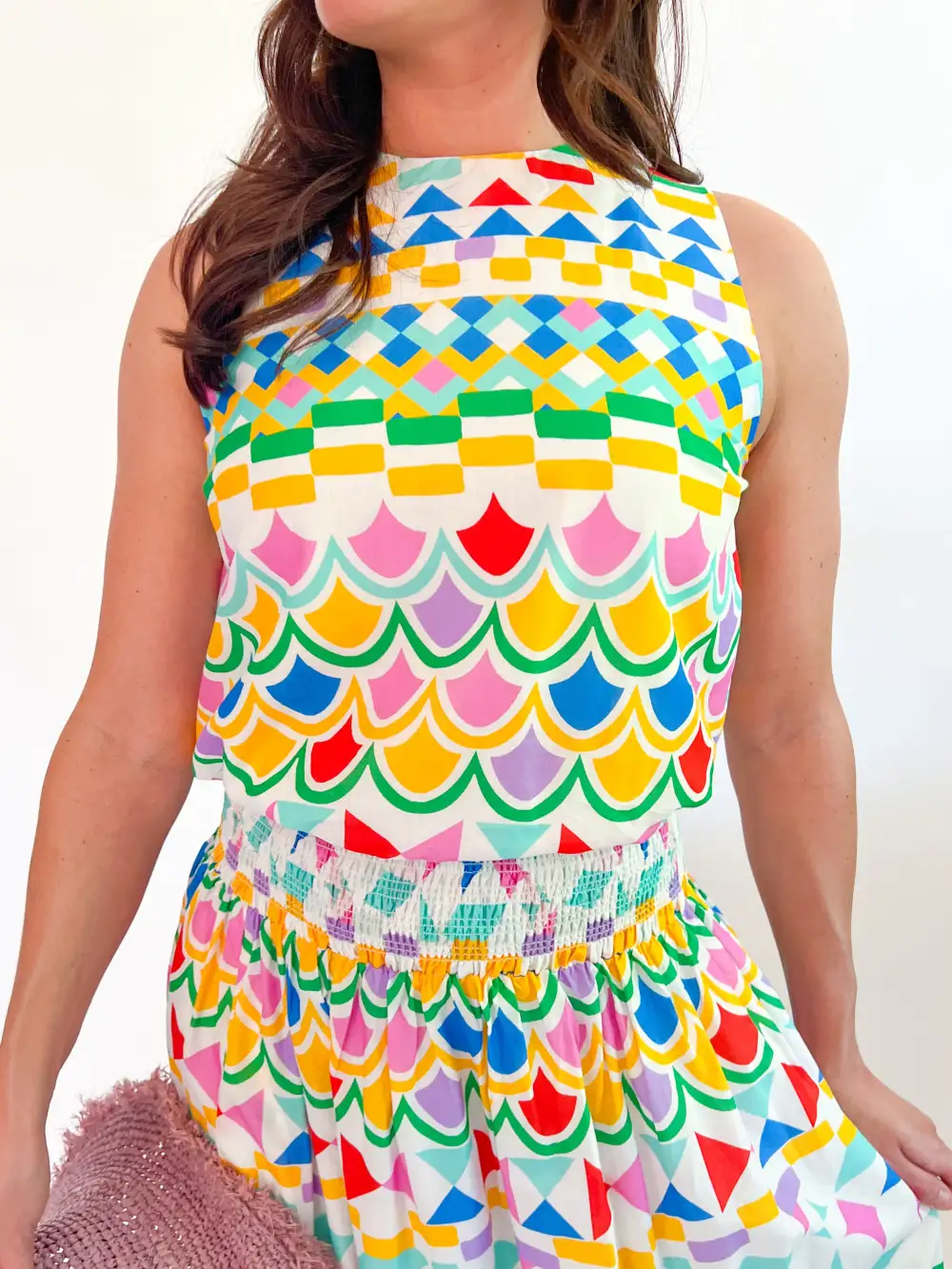 Textured Sleeveless Top Button Detail