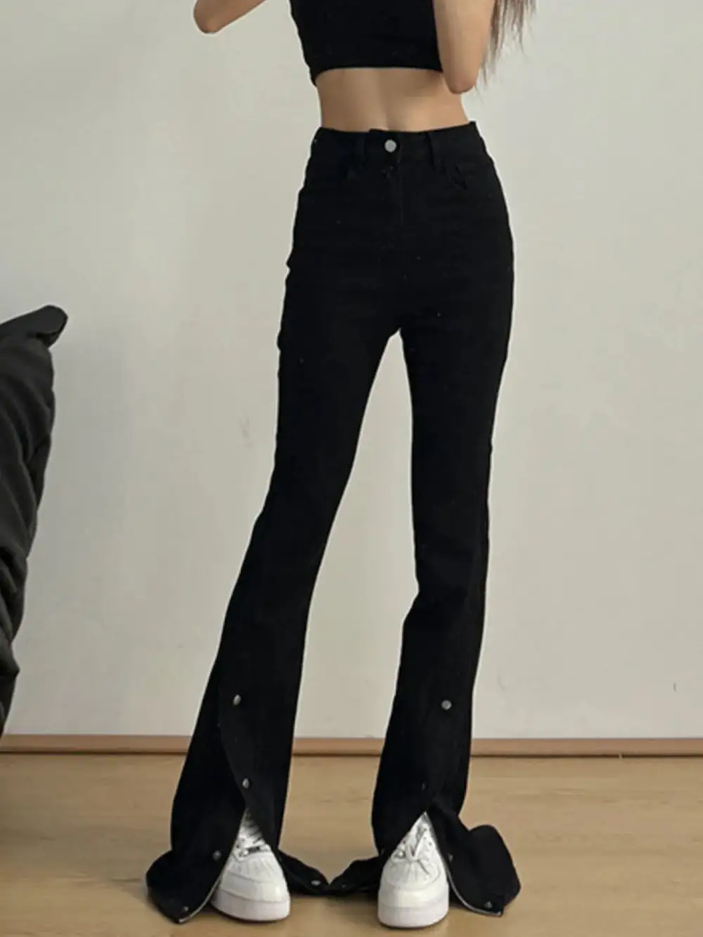 High Waist Flare Leg Slit Denim Jeans