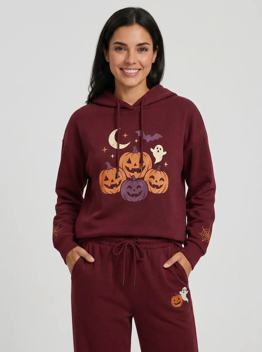 Women's Halloween Pumpkin Ghost Moon Printed wear Set