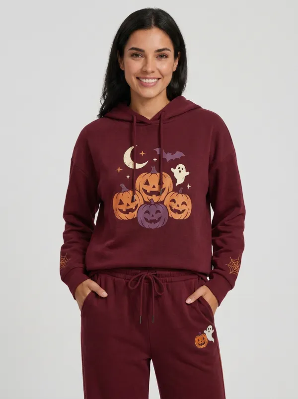 Women's Halloween Pumpkin Ghost Moon Printed wear Set