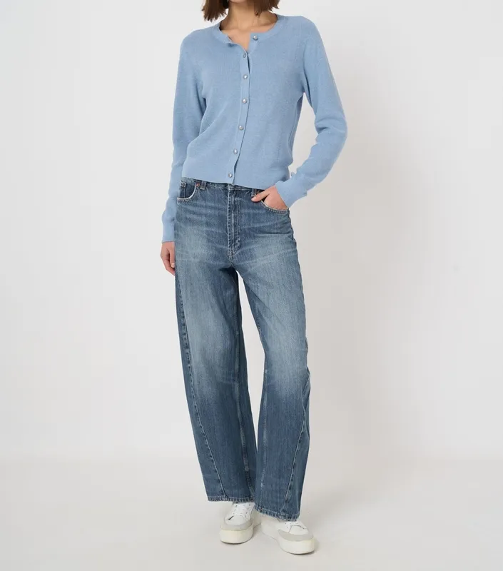 Cotton Cashmere Button-Front Ribbed Cardigan