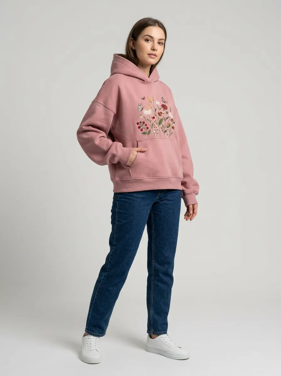 Women's Botanical Nature Lover Butterfly Floral Printed Hoodie