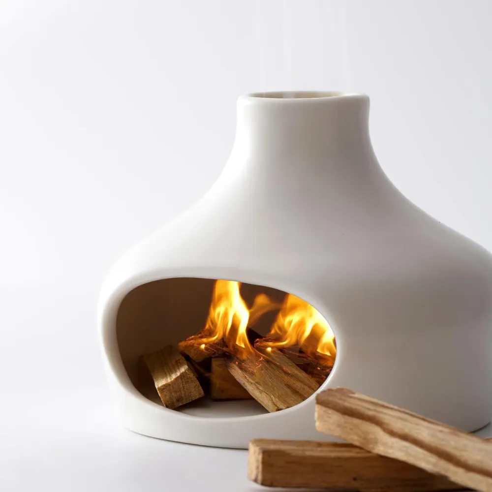 Ceramic Tabletop Fireplace with Vase, Home Decor for Cozy and Minimalist Ambiance