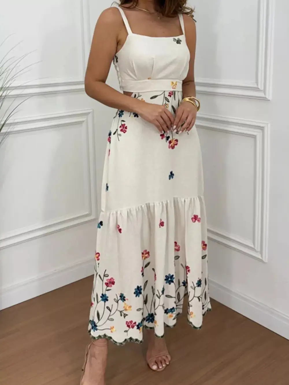 Cutout Back Slit Hem Midi Dress