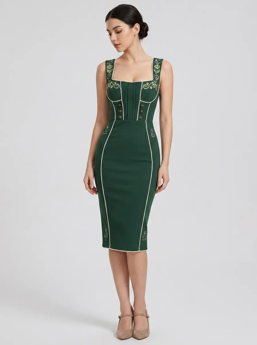 Women's Floral Embroidered Festival Fitted Dress