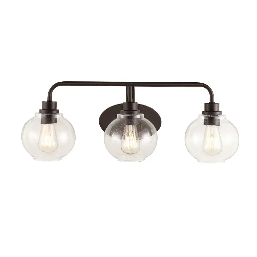 Triple-Light Iron/seeded Glass Cottage Rustic LED Vanity Light